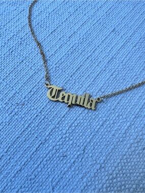 Gold plated TEQUILA gothic font necklace NEW